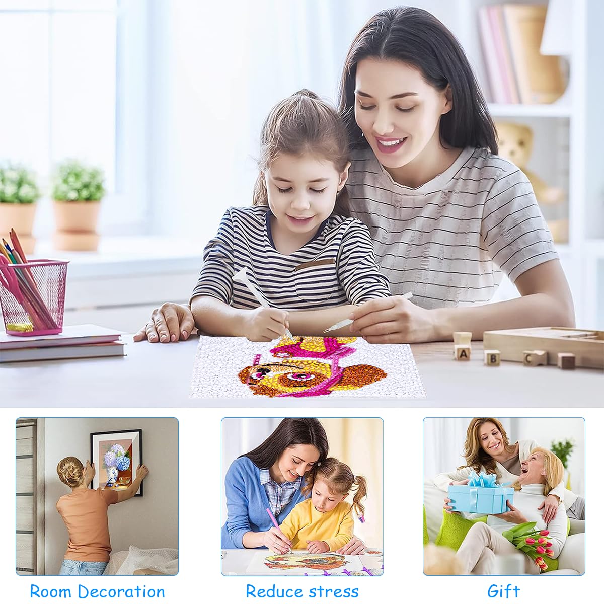 PATPAT 5D Diamond Painting Kits for Kids with Frame and Gem Stickers by Number | DIY Arts and Crafts Set