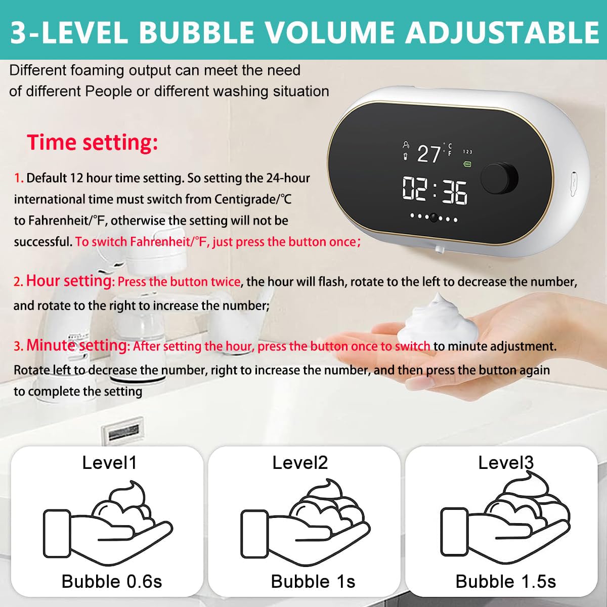 HANNEA Automatic Soap Dispenser for Bathroom with 500ml Capacity and Infrared Sensor | IPX5 Waterproof Touchless Hand Wash System