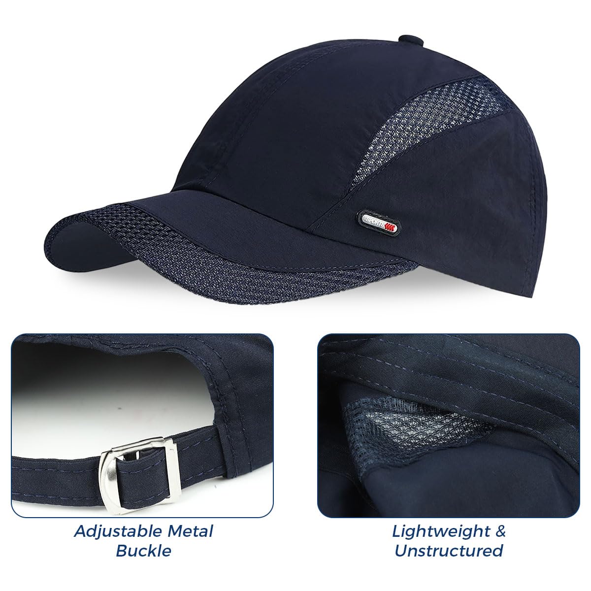 GUSTAVE Caps for Men for Golf and Outdoor Sports with Alloy Closure 22.1–24.4 in Fit | Breathable Cotton UV Protection Navy Blue