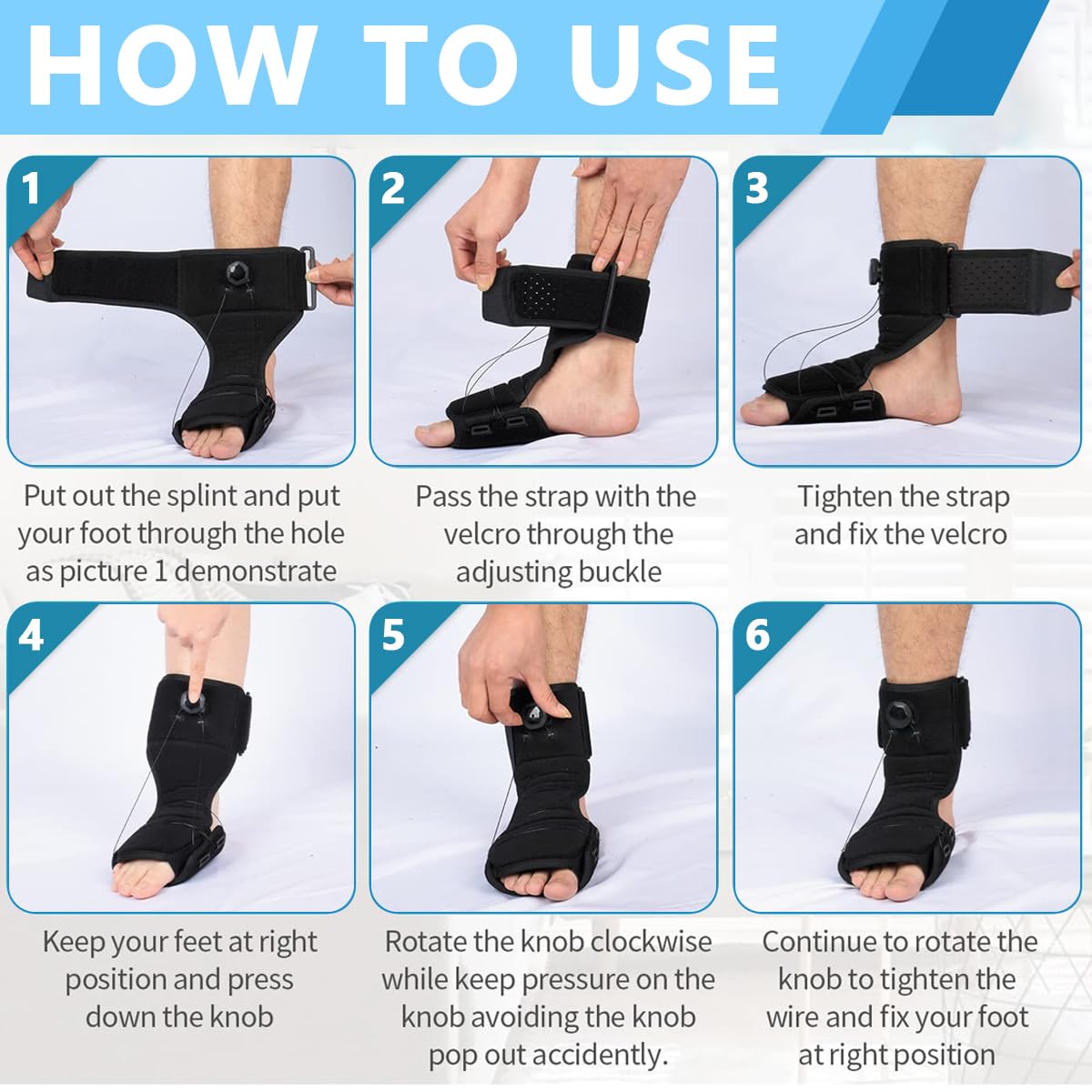 HANNEA Plantar Fasciitis Night Splint for Heel Pain Relief with 30°–100° Adjustable Knob System