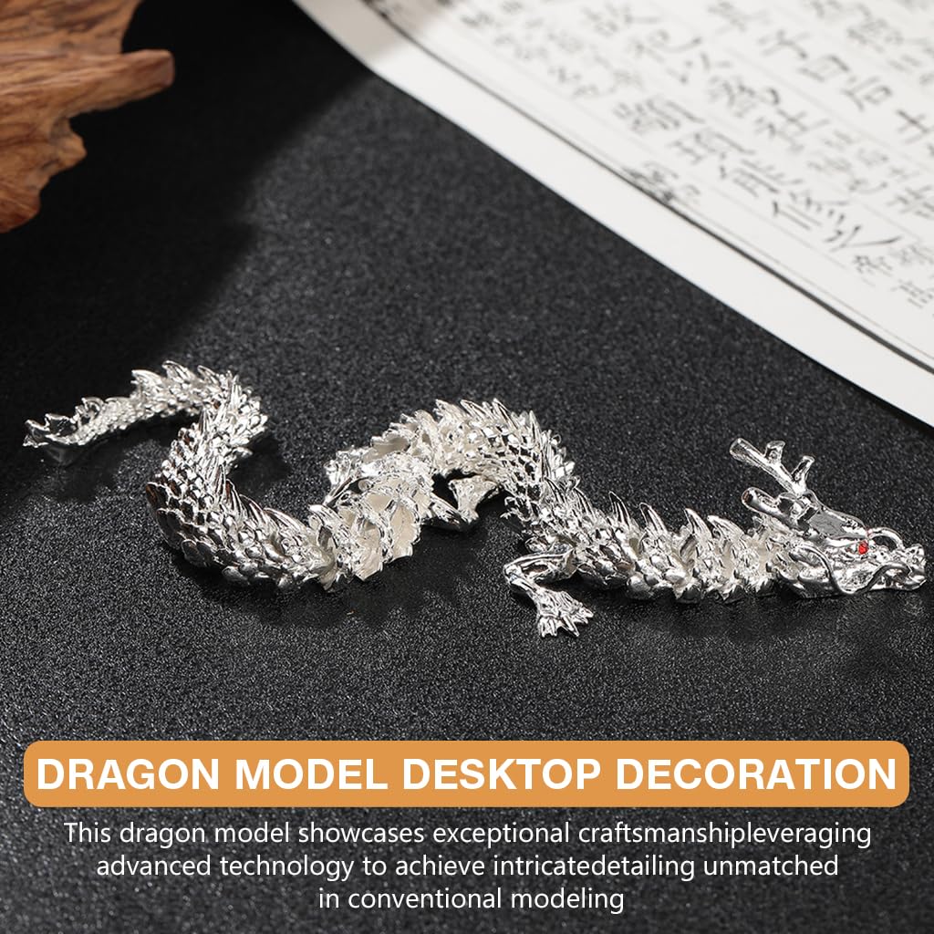 HASTHIP® 9.8-Inch Silver Dragon Statue Sculpture Figurines Feng Shui Decor Home Office Desktop Decoration Good Lucky Gifts, Ideal Desk Decoration and Gift for Kids Room, Fantasy Lovers, and Collectors