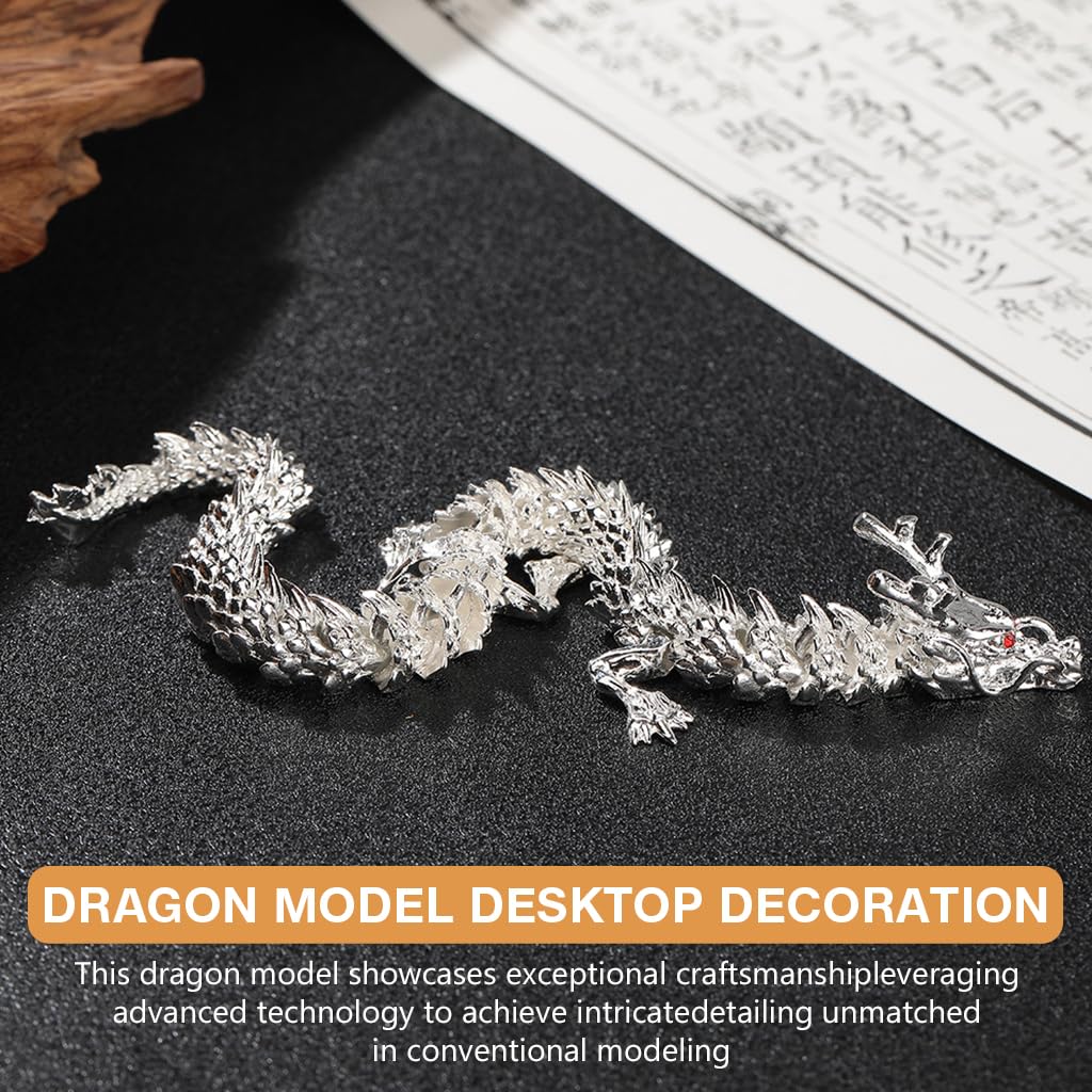 HASTHIP Dragon Statue for Home or Office Decor featuring 9.8 in Alloy Design and Silver Finish | Gift for Fantasy Lovers