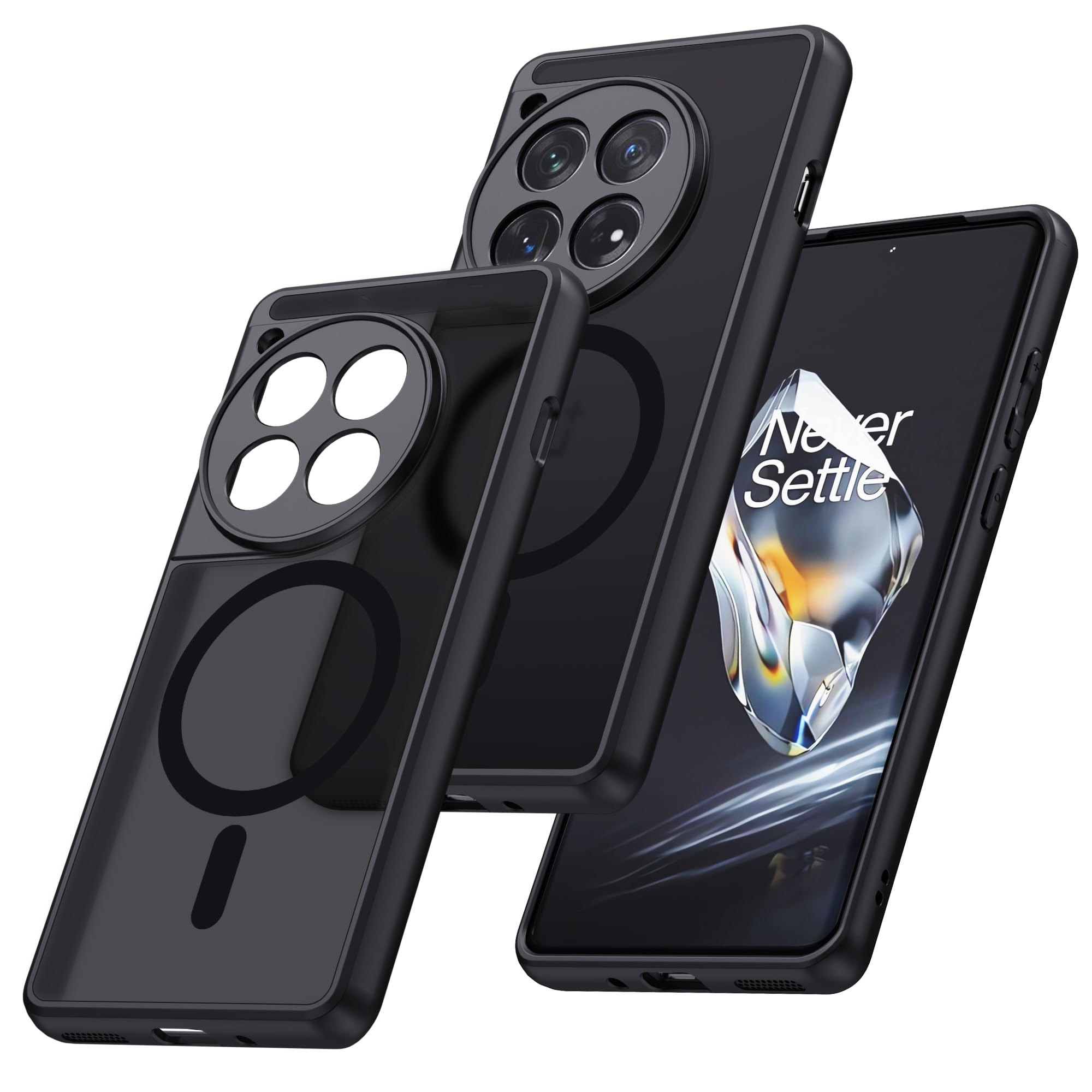 Zeitel Phone Case for OnePlus 12R with Corner Cushioning and Camera Lens Protection | Matte Black Anti Slip TPU Cover