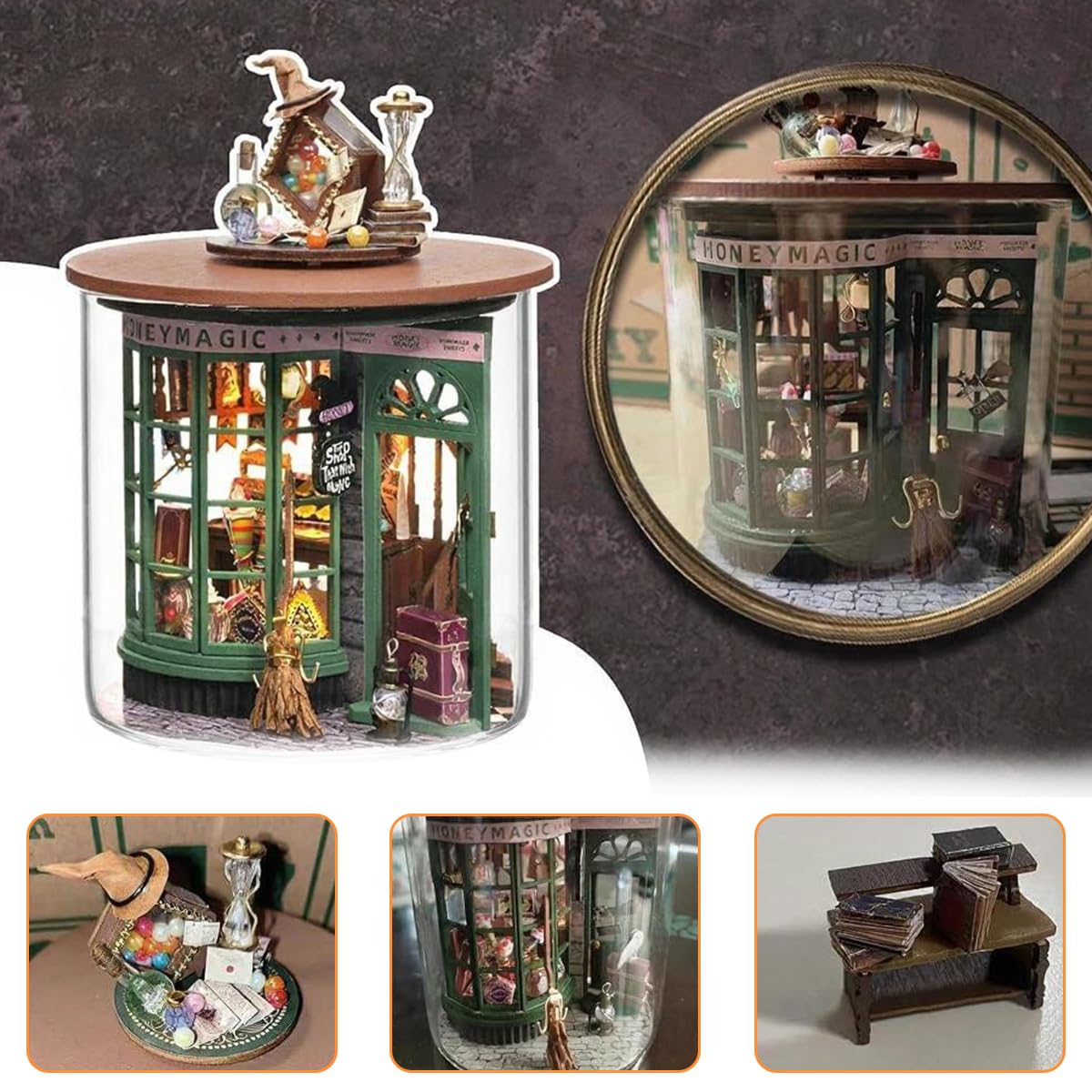 PATPAT DIY Mini Hogsmeade Sweet Shop Craft Kit with Light and Dustproof Cover | Magical Desk Decor Gift