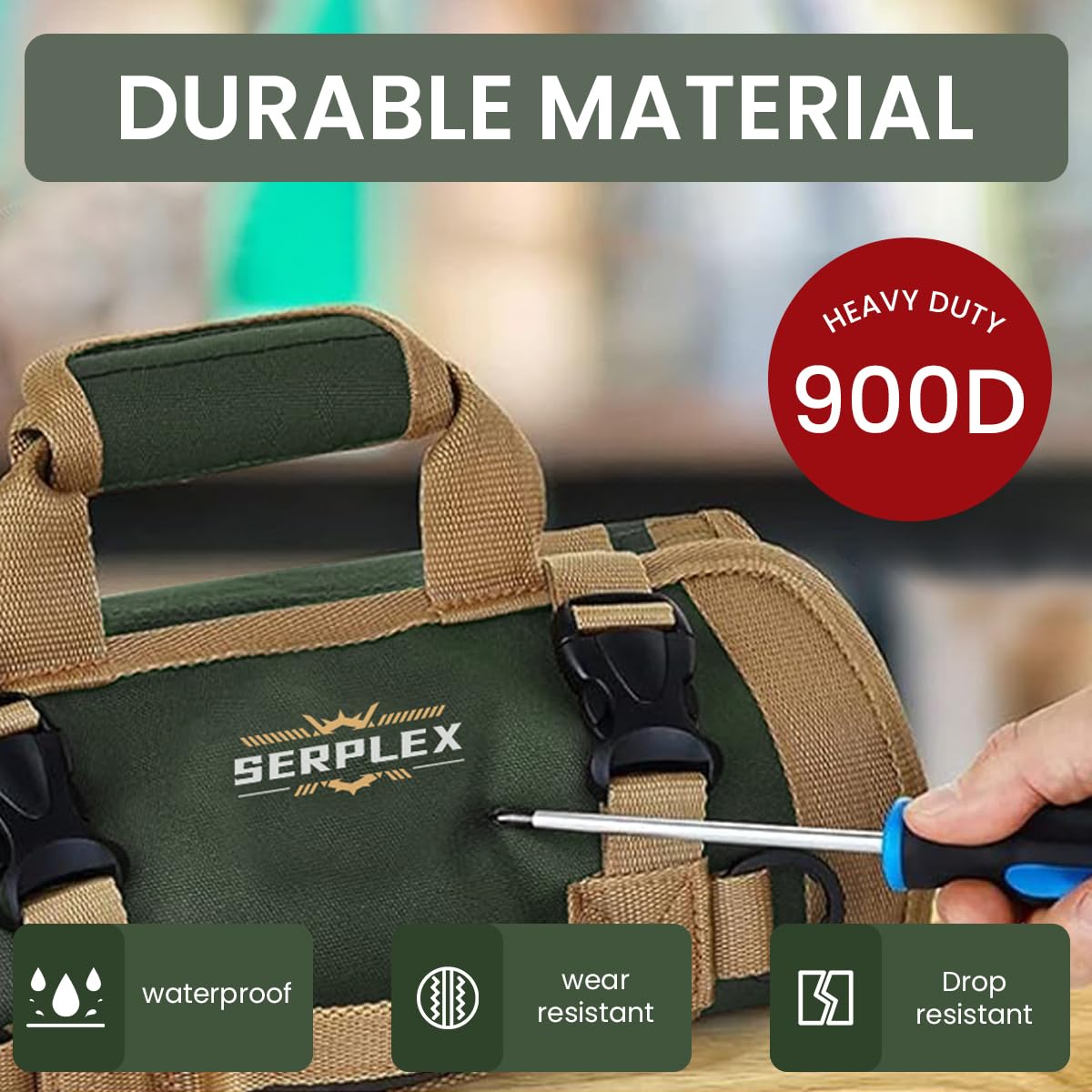 Serplex Tool Bag for Technicians and Mechanics with 4 Pockets & Detachable Zipper Pouch | 900D Oxford Roll Up Organizer