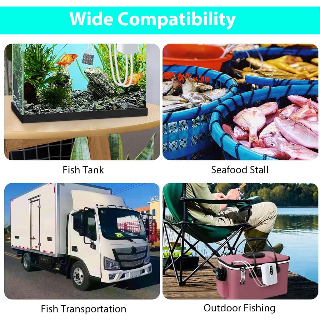 HASTHIP Aquarium Air Pump for Fish Tank featuring Dual Pipes and Air Stones 6L/min | USB Rechargeable