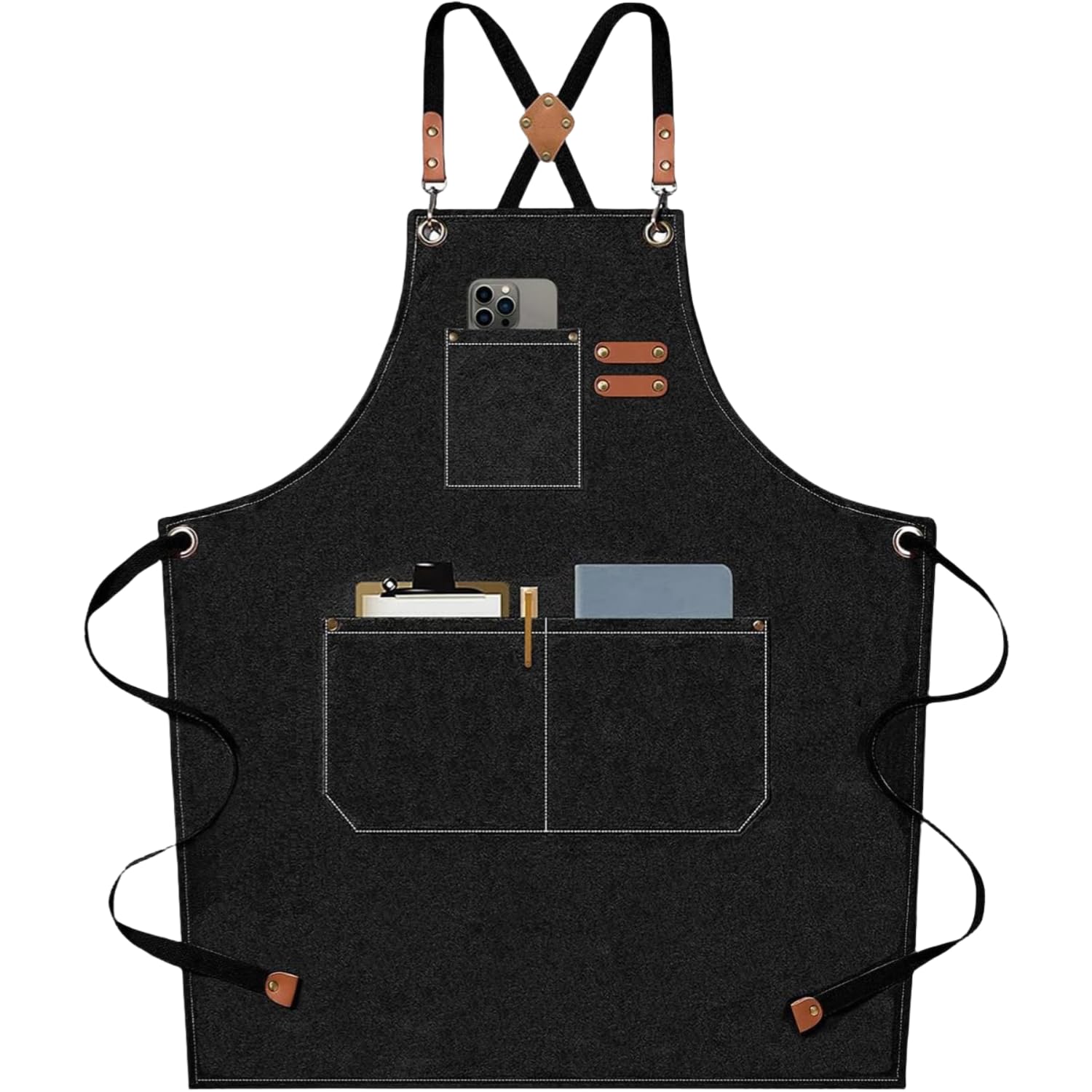 Supvox Apron for Kitchen and Workshop with Tool Pockets and Adjustable Canvas | Black