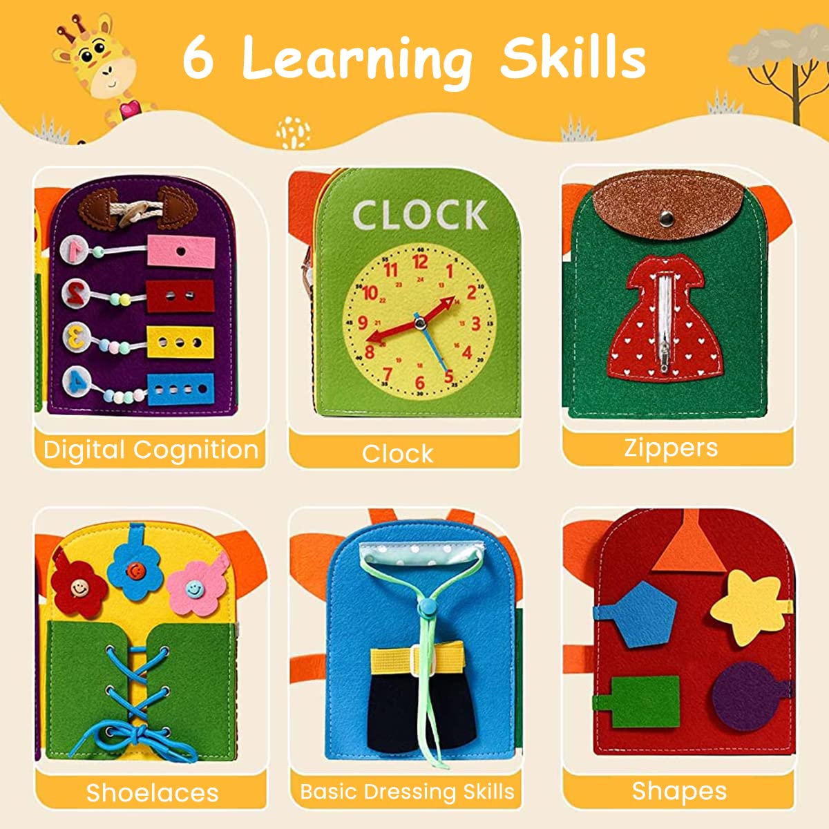 SNOWIE SOFT Busy Board for Toddlers 1-3 featuring Folding Giraffe Design & Soft Felt Material