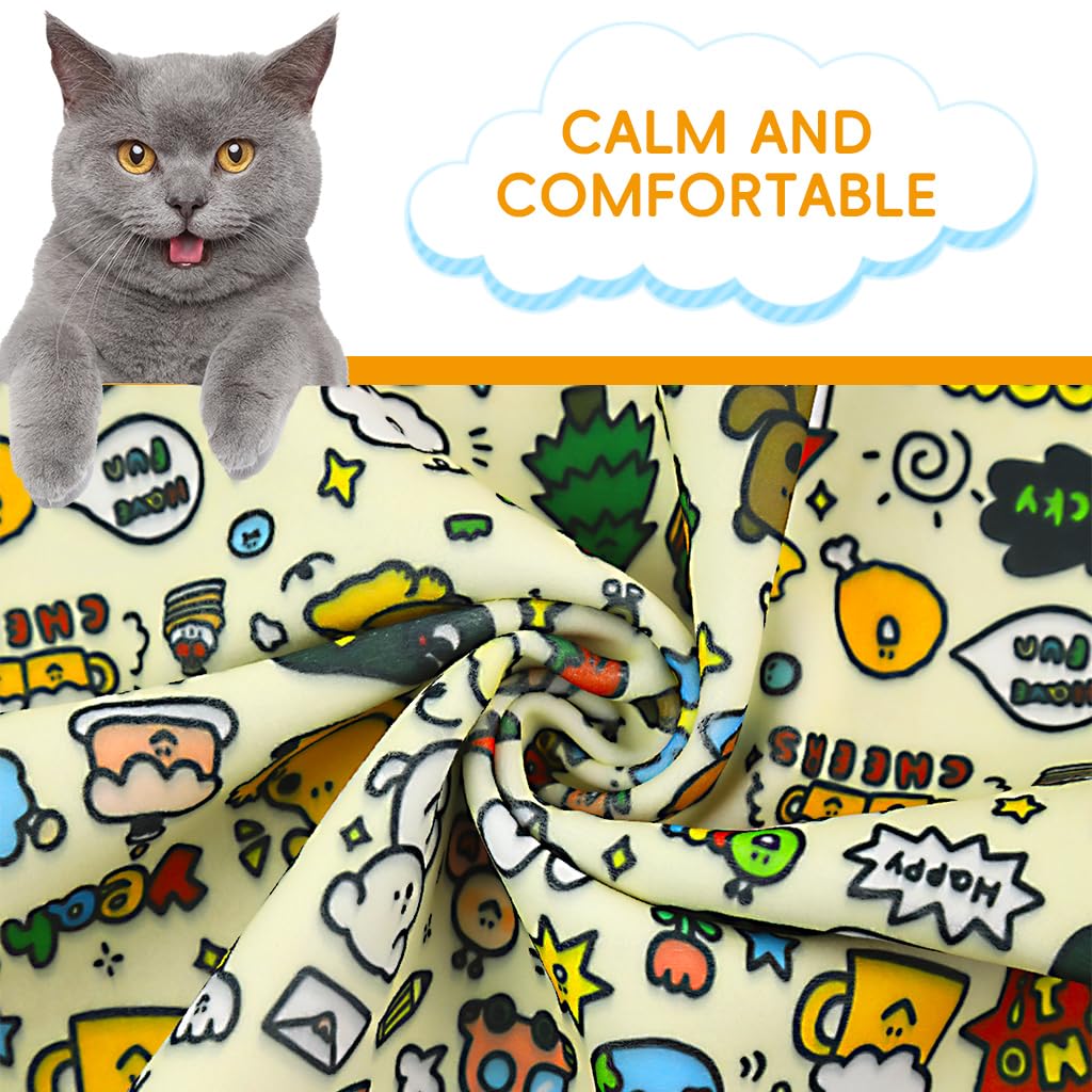 Qpets® Cat Swaddle, Magic Snap Closure Cat Swaddle, Soothing Cat Wrap Cat Cute Cartoon Print Cat Swaddle Cat Grooming Use Owner Protection Anti-Scratch Cat Swaddle, 55cmx55cm