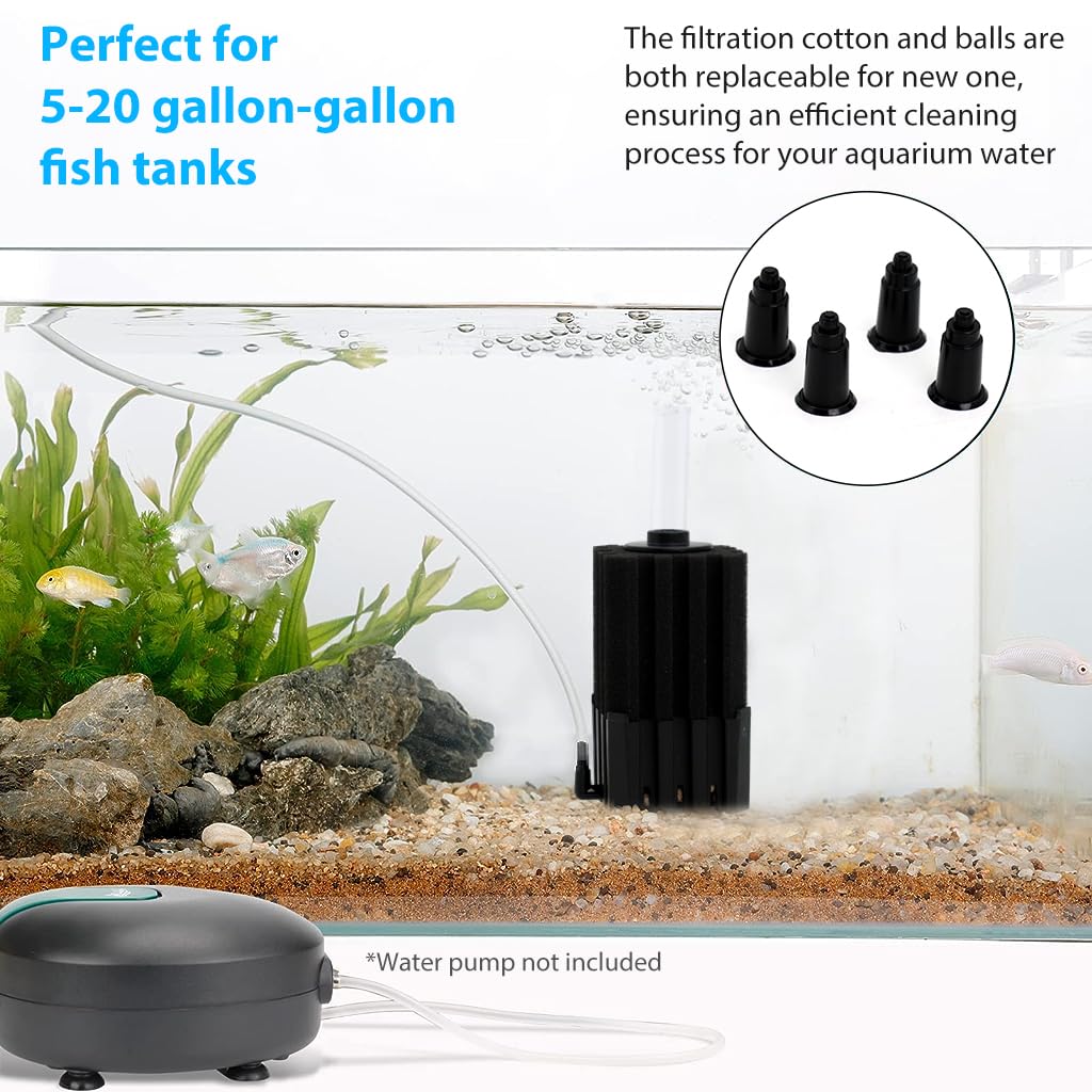 Qpets® Aquarium Water Filter Fish Tank Internal Filter Oxygen Generator Biochemical Filtration Cotton Panel Water Filter, with Built in Filtration Ball Quiet Aquarium Water Filter