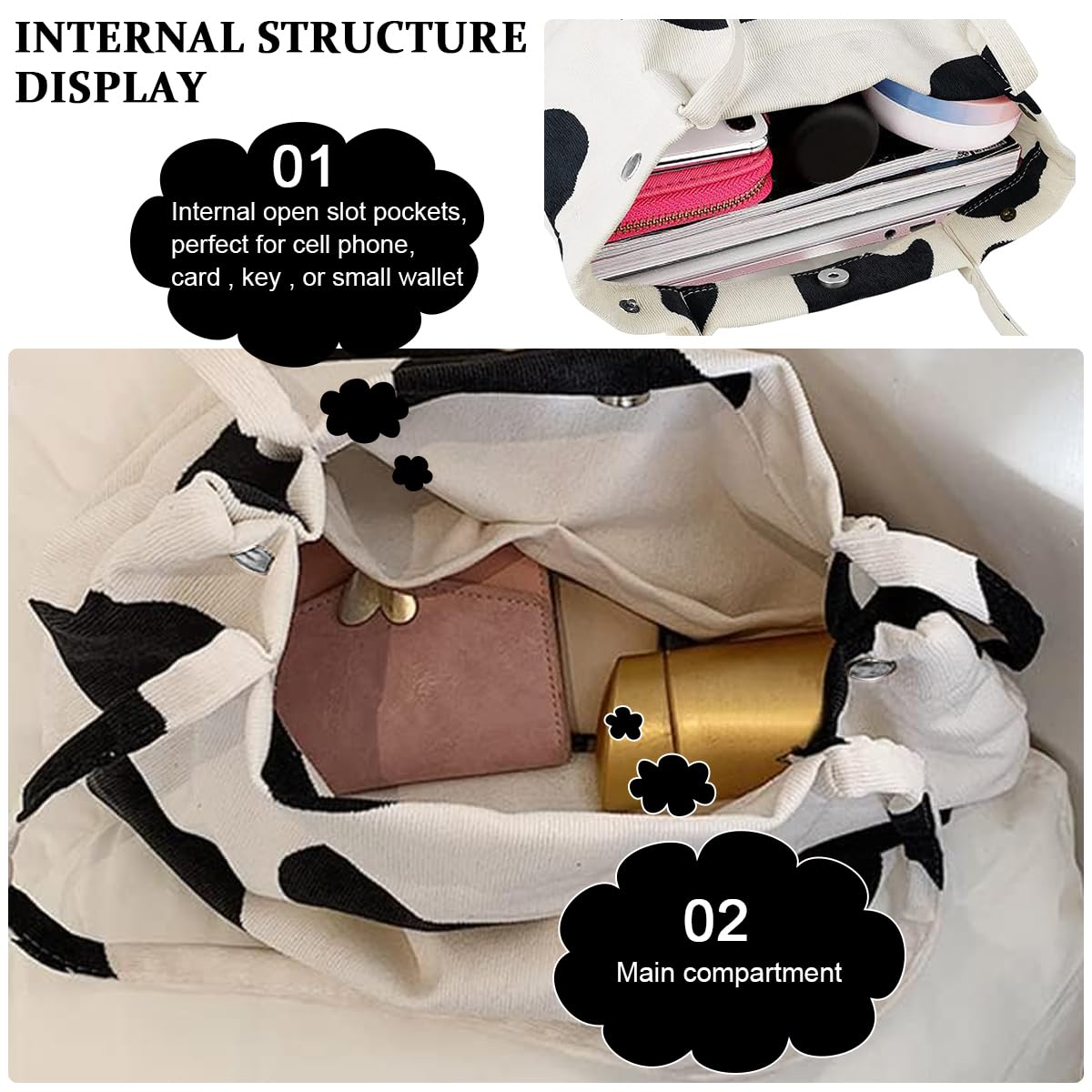 PALAY Tote Bags for Women for School Work and Shopping with Corduroy Material Beige & Green