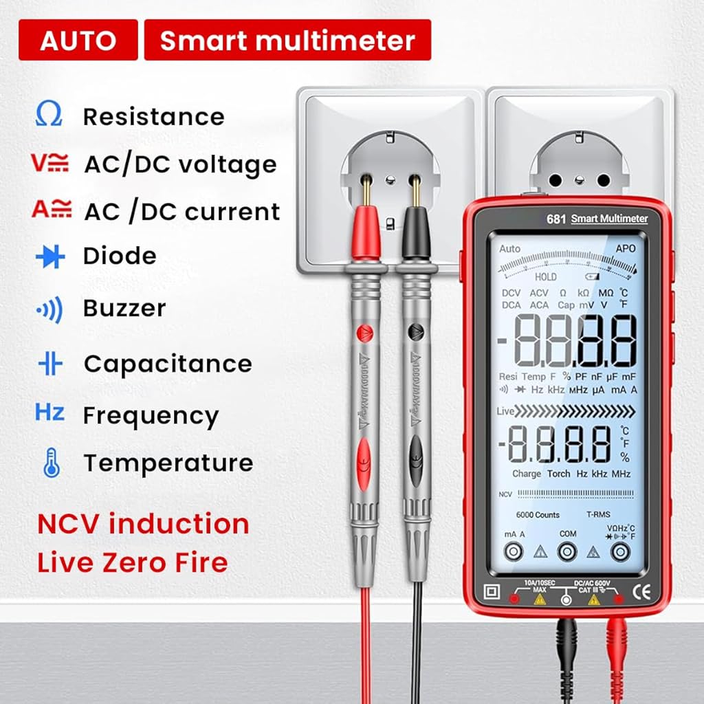 Serplex® Digital Multimeter Tester Auto-Ranging TRMS 6000 Counts Voltmeter Smart USB Rechargeable Meter Measures AC/DC Current/NCV/Voltage/Ohm/Amp/Resistance/Diodes/Countinuity/Capacitance/Temperature