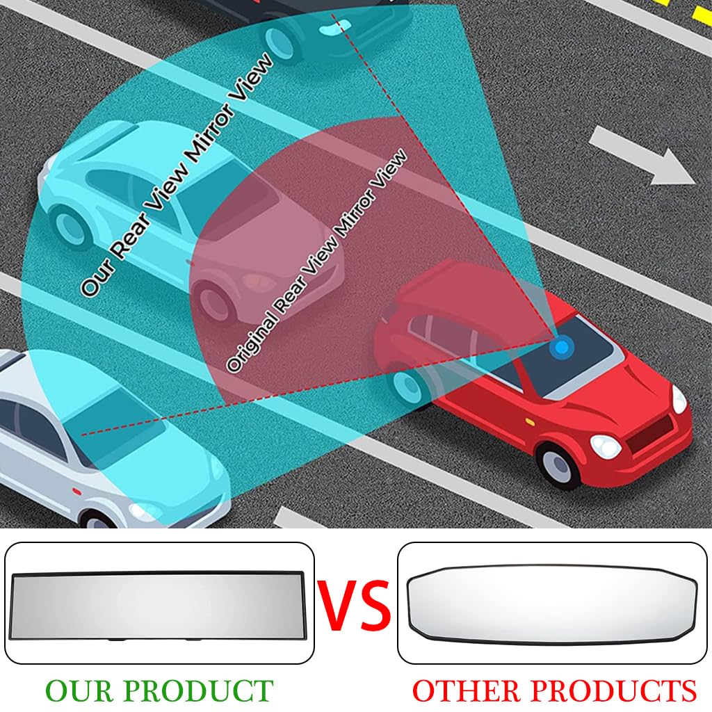 STHIRA Rear View Mirror for Cars featuring 11.81 in Convex Glass and Clip On Design | Wide Angle