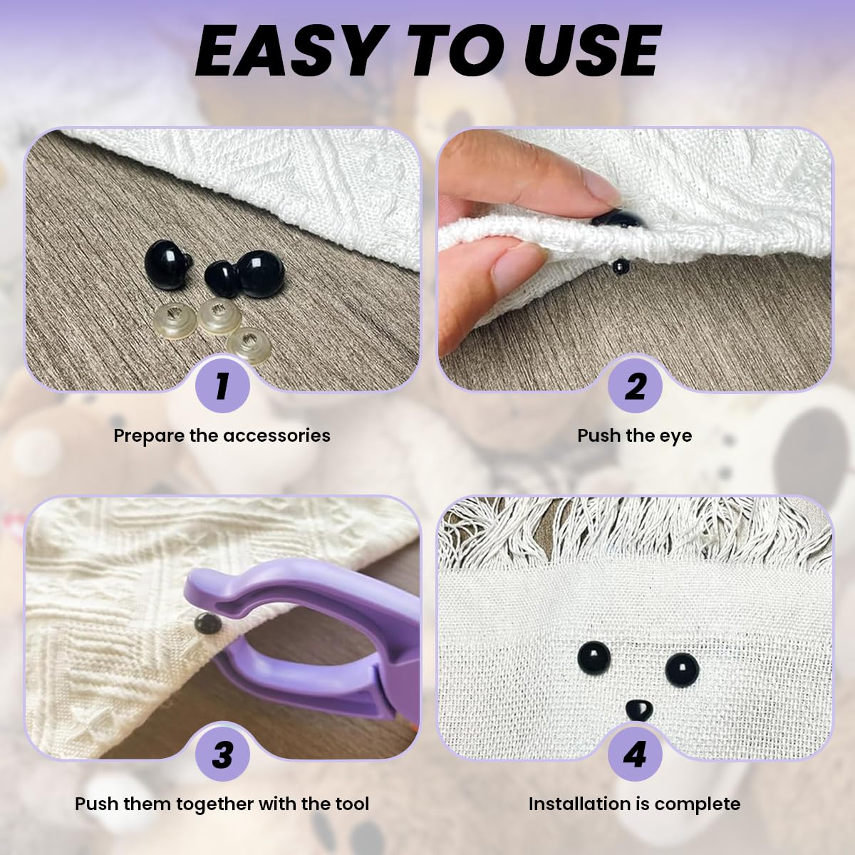 HASTHIP Safety Eyes Installation Tool for Crochet with 8.47 in Ergonomic Pliers | Purple