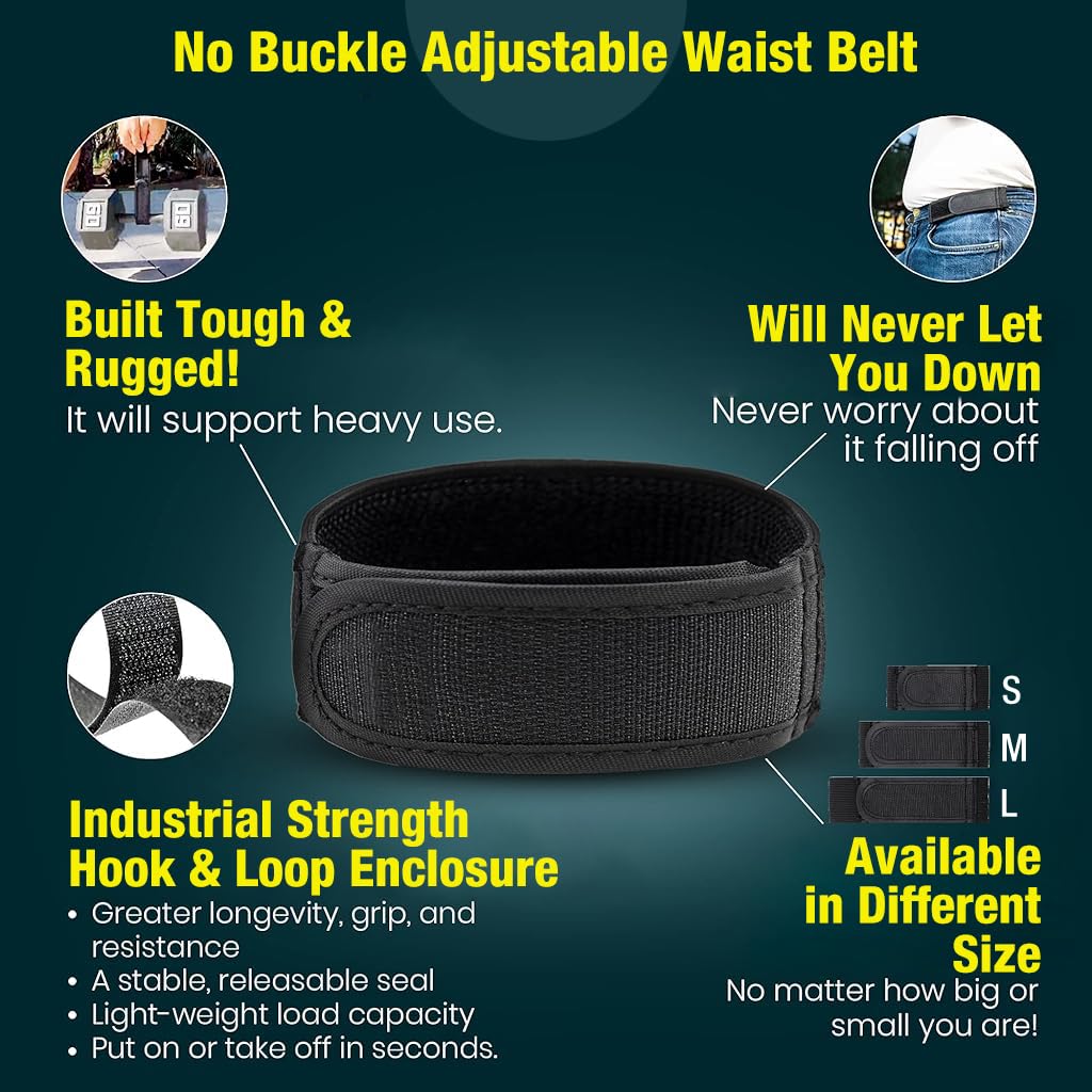 GUSTAVE No Buckle Elastic Belt for Men with Hook and Loop Closure 9.8 in | Comfortable Fit