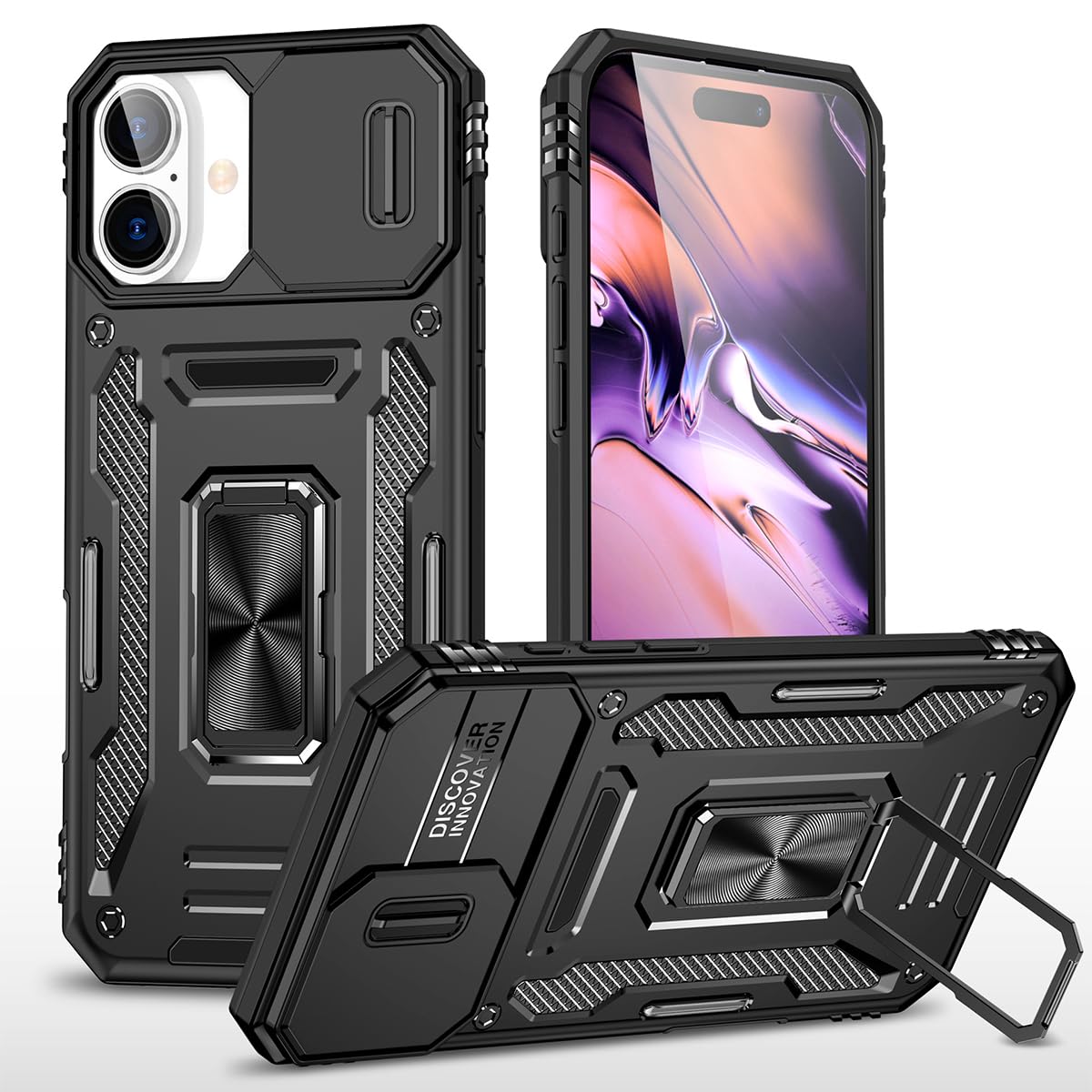 ZORBES® Phone Case for iPhone 16 Pro Max, XLSleek Magnetic Phone Case with Kickstand Phone Ring &Sliding Camera Lens Cover Magnetic Phone Holder Shockproof Phone Case for iPhone 16 Pro Max