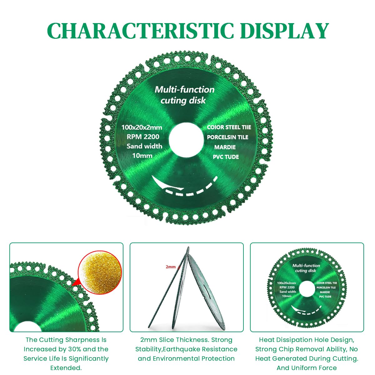 Serplex Multi Function Cutting Disk for Grinder 4 in with Heat Dissipation Holes | Diamond Enhanced Steel Blade for PVC Stone and Wood