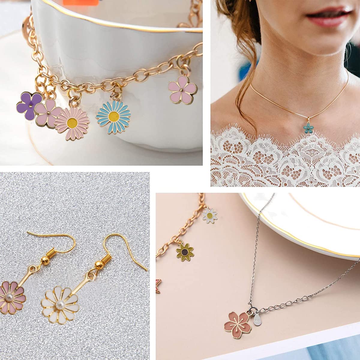 MAYCREATE Charms Combo Set for DIY Jewelry Making featuring 160pcs Gold Plated Enamel Pendants
