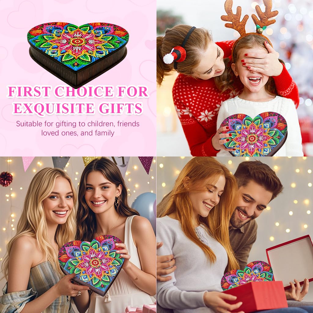 HASTHIP DIY Diamond Paint Art Kit for Heart Jewelry Box featuring 22x20x4 cm Wooden Organizer