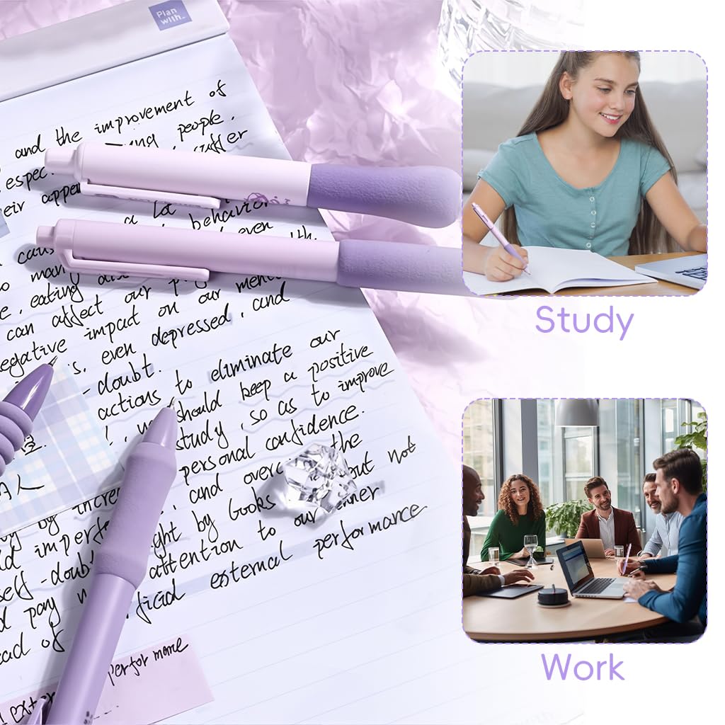 Zibuyu Click Pens 5 Pcs for School and Office with Foam Grips and Clip On Design | Smooth No Smudge Black Gel Ink