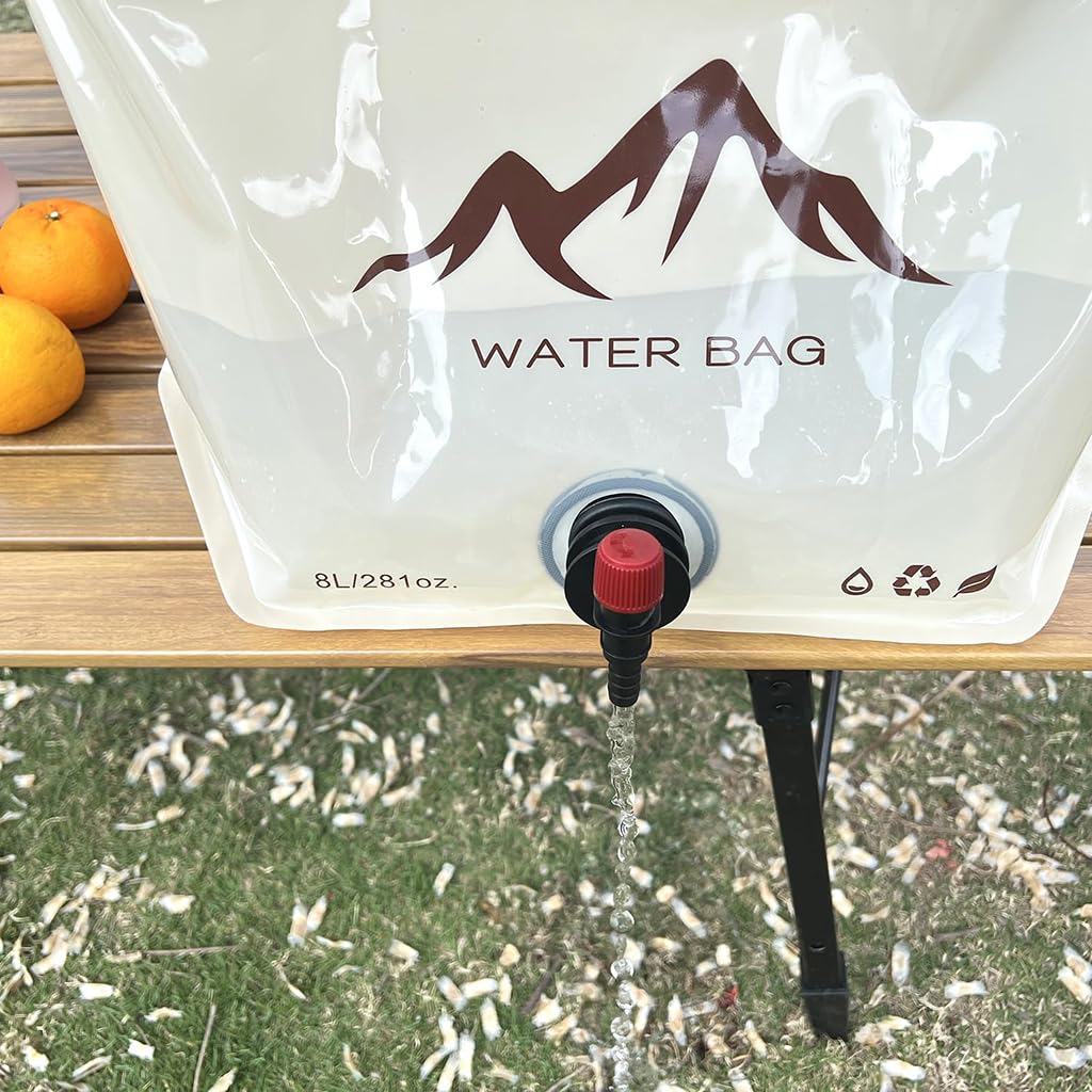 ZIBUYU Collapsible Water Bag for Camping with Rotating Spigot and 8L PVC Storage | Khaki