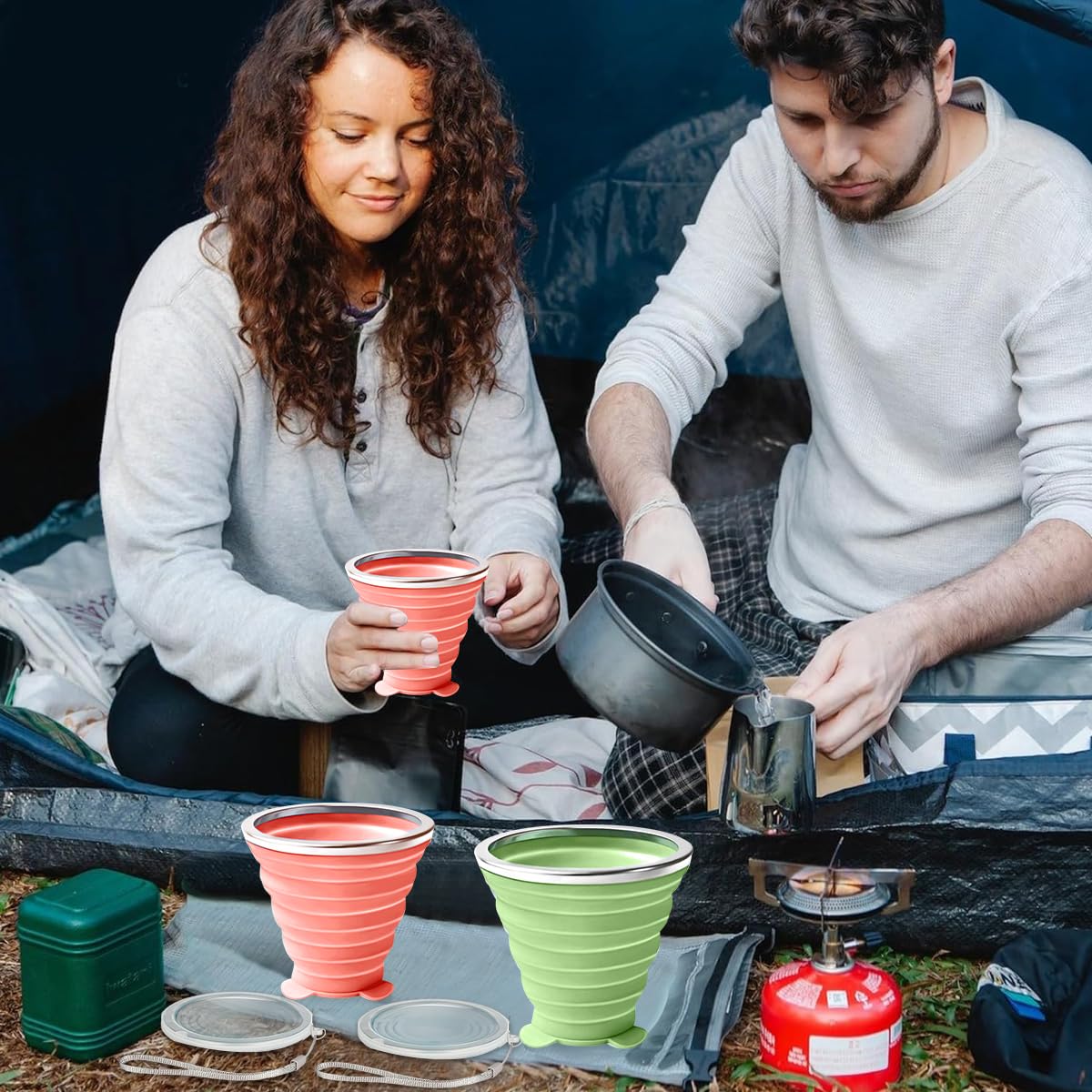 HASTHIP Collapsible Cup for Travel with Lids and Reusable Foldable Silicone Design | 2 Pack