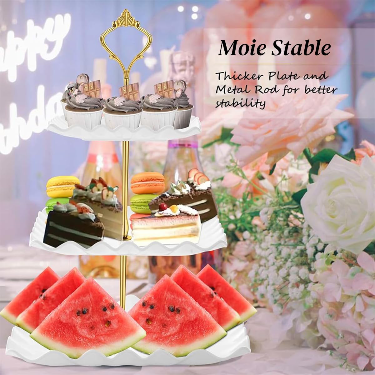 Supvox® 3-Tier Cake Stand Holder Fruit Dessert Display Stand Buffet Stand Food Rack Cupcake Stand  Snack Platter for Hosting Guest Party Wedding Tea Party-Recommended for Installation with Tools