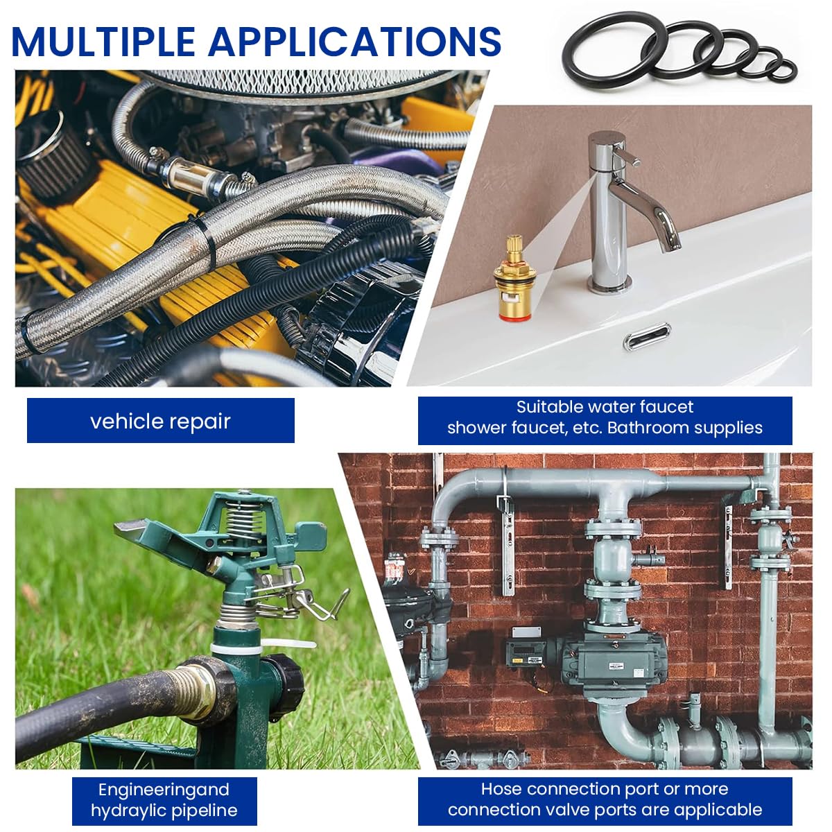 Serplex Rubber O Rings Set for Automotive and Plumbing Repair with 382 pcs and 15 sizes