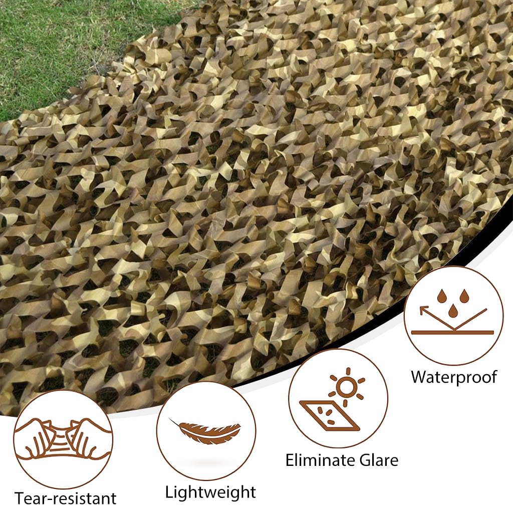 Optifit® 1.5*3m Desert Camouflage Netting for Sunshade Scenarioal Decoration, Bird Watching, Durable Camouflage Net Military Nets, Woodland Camo Netting for Camping Camouflage Accessories