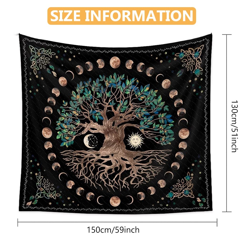 HASTHIP® Tree Of Life Tapestry Wall Hanging Wishing Tree Aesthetic Tapestries Psychedelic Wall Carpet Mystic Aesthetic Wall Tapestry (51Inch X 59Inch) (Multi-Colour)