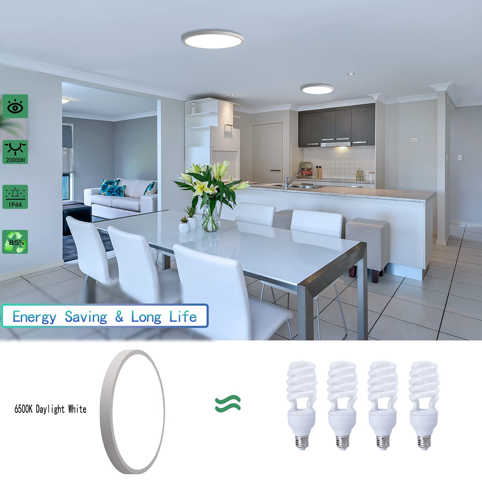 ELEPHANTBOAT LED Ceiling Light for Living Room with 9 inch Ultra Thin Design and 24W Bright 6500K White | Fireproof PC Housing