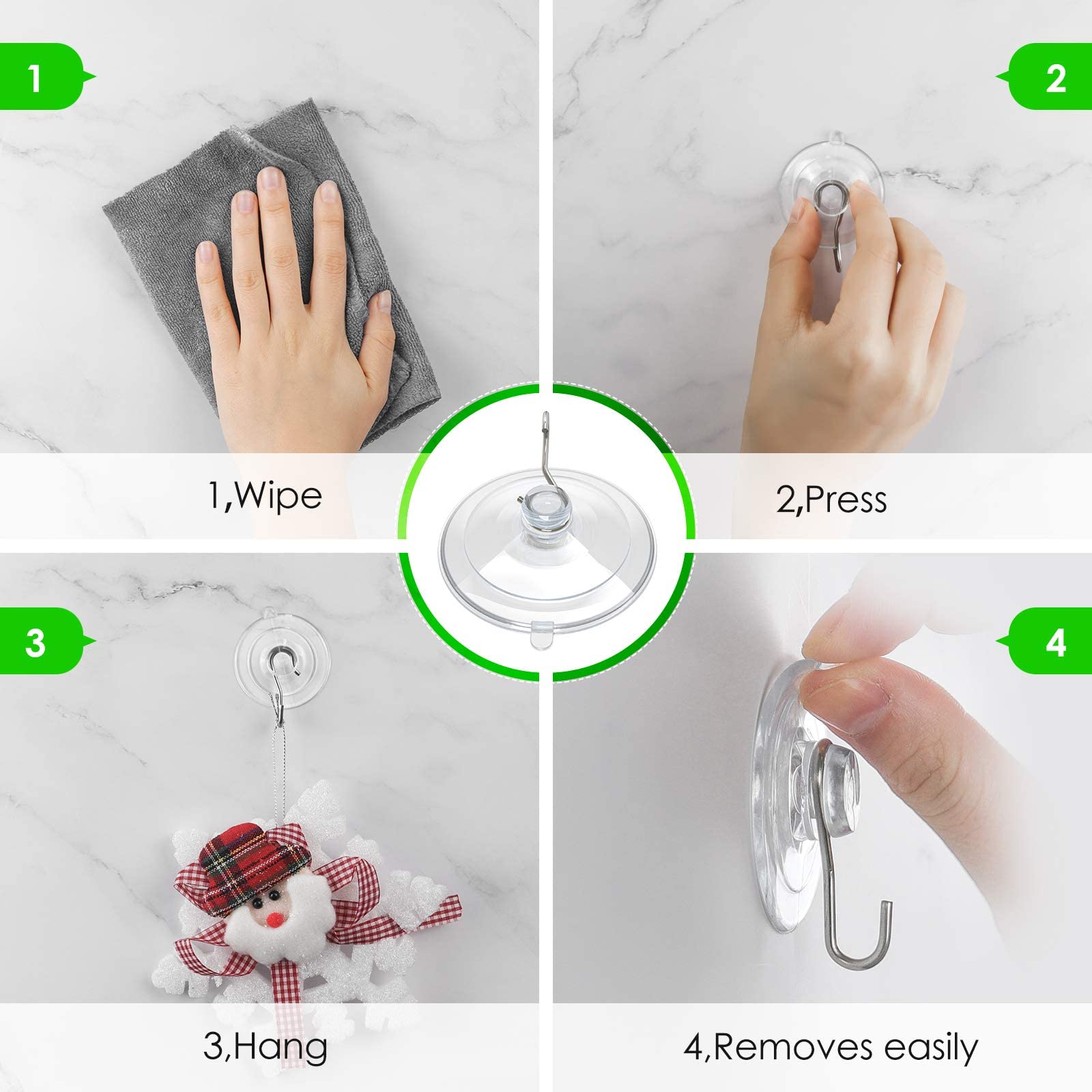 HASTHIP Suction Cup Hooks for Kitchen and Bathroom with 10 Pcs 1.77 in Clear PVC | Removable Reusable Metal Hooks