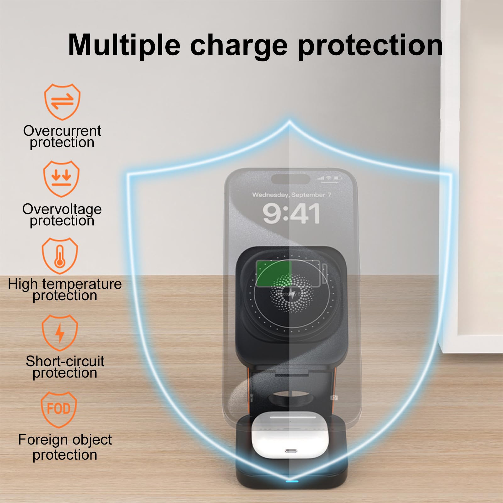 Zitronix 3 in 1 Wireless Charger with 15W Fast Output and Foldable Magnetic Stand | for iPhone Watch and AirPods