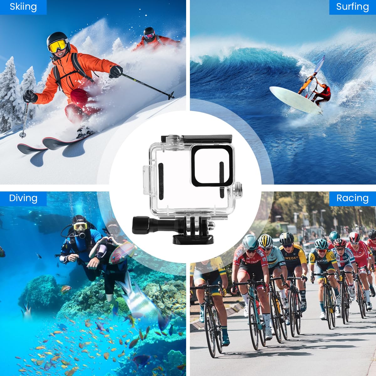 ZORBES Waterproof Case for DJI Action Camera featuring Dual Cold Shoe Mounts | 50M Diving Housing with Tempered Glass Lens