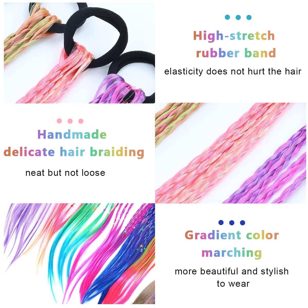 SANNIDHI® 12pcs Rubber Bands Hair Extensions for Girls Women, 17 Inch Colorful Braided Synthetic Hairpieces, Kids Ponytail Wigs Twist Braid Rope Hair Accessories