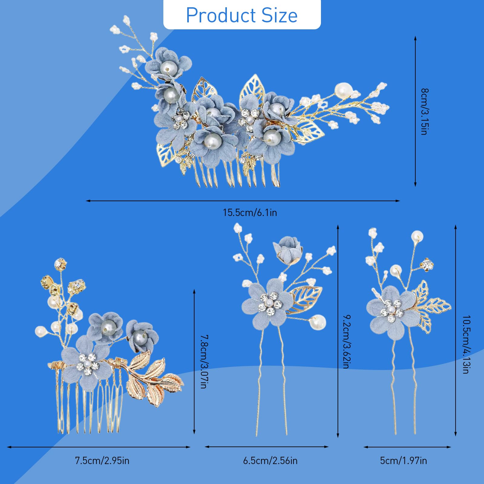 Venzina Hair Accessories for Weddings and Brides featuring Metal Pearl Flower Clips | 4 Pcs Set