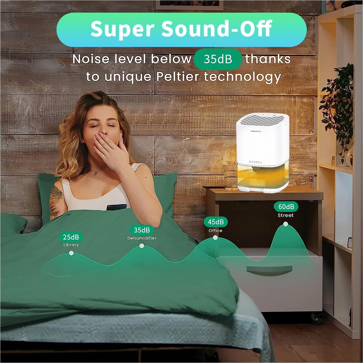 HANNEA Dehumidifier for Room with 1000ml Tank and Auto Shut Off | Quiet 30dB Operation