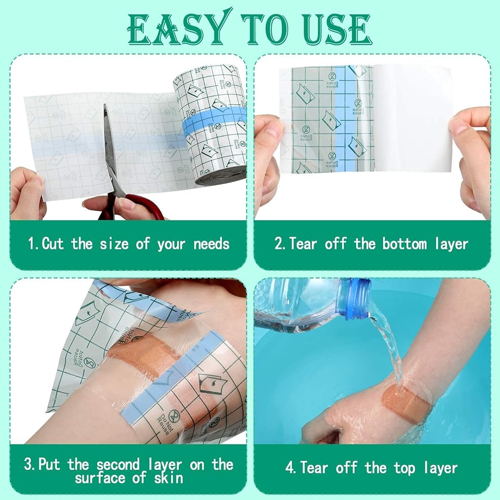 HANNEA® 2PCS Freely Cut Transparent Stretch Adhesive Bandage Dressing PU Film Wound Waterproof Sticker Good for Wound Healing Both for people or Pets Dressing Pads Tattoo Aftercare Bandage(6 * 393inch)