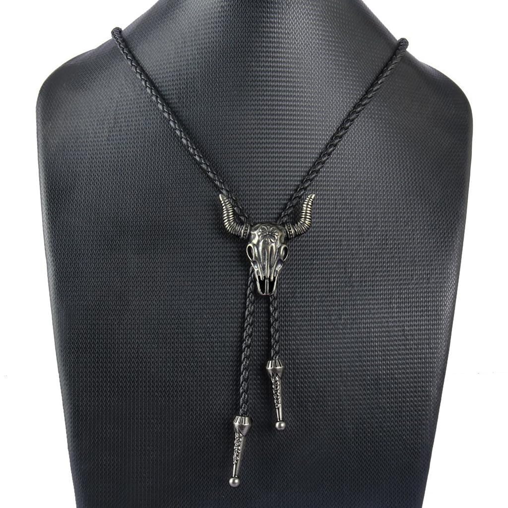 GUSTAVE Necklace for Men with Bull Head Pendant featuring Leather Rope Chain | Gothic Punk Style Accessory