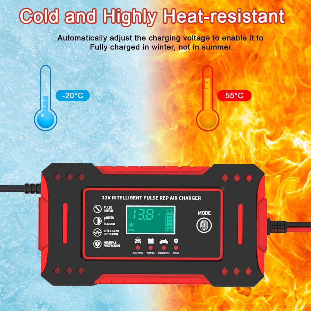 STHIRA Car Battery Charger 12V 6A for Cars Motorcycles and Boats with LCD Display | Pulse Maintenance and Auto Stop