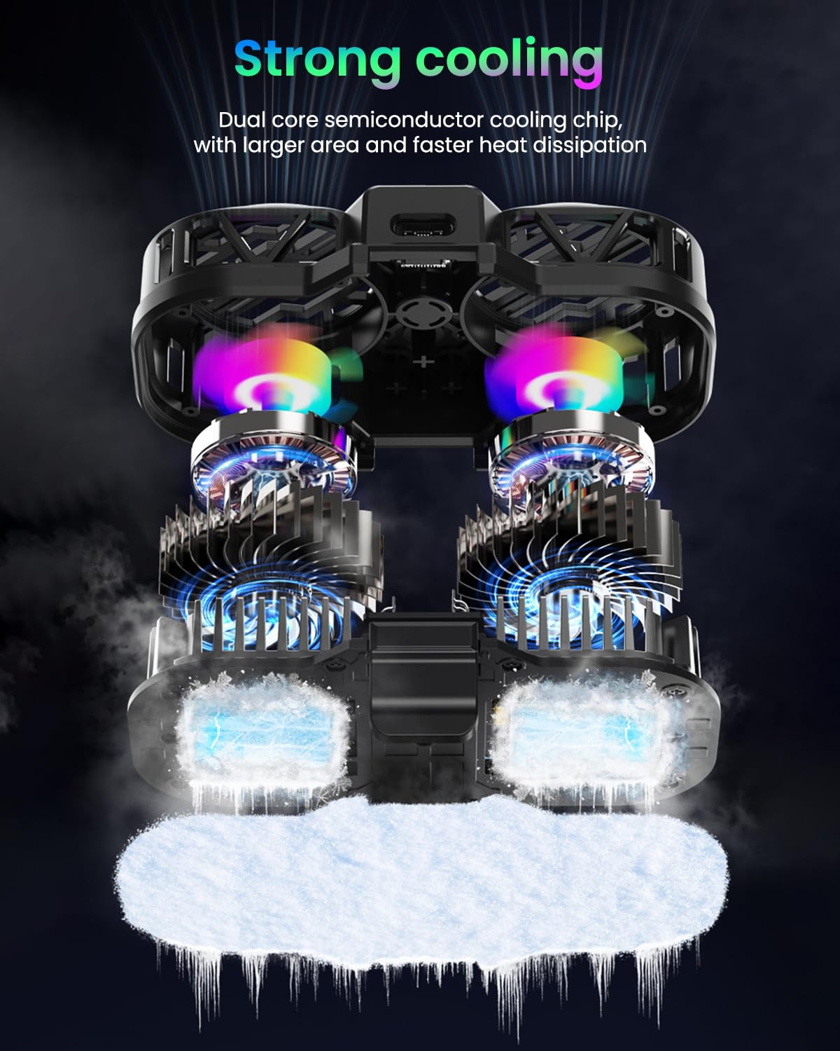 ZORBES Mobile Cooler for Gaming with Dual Fan Digital Display and 3-Speed RGB | Fits 4.5–6.7 in Phones