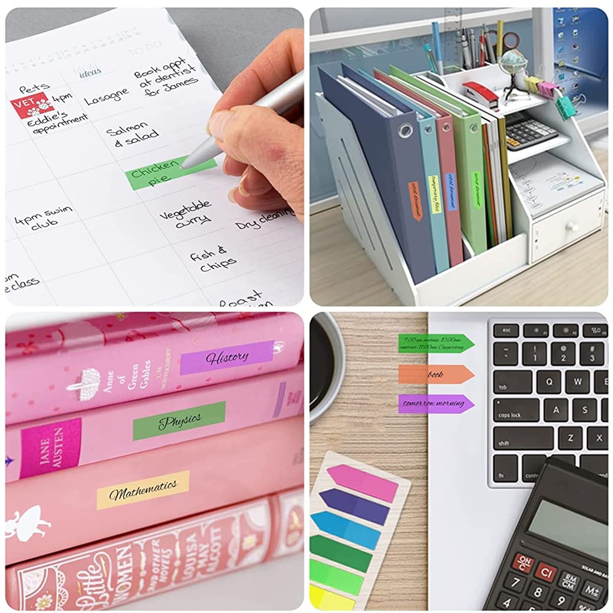 HASTHIP® Sticky Notes 8 Colors Sticky 1600pcs Fluorescent Color Index Tabs Sticky Tabs for Notebook, Books, PET Material Page Tabs Sticky Flags File Index Tabs Office Stationery