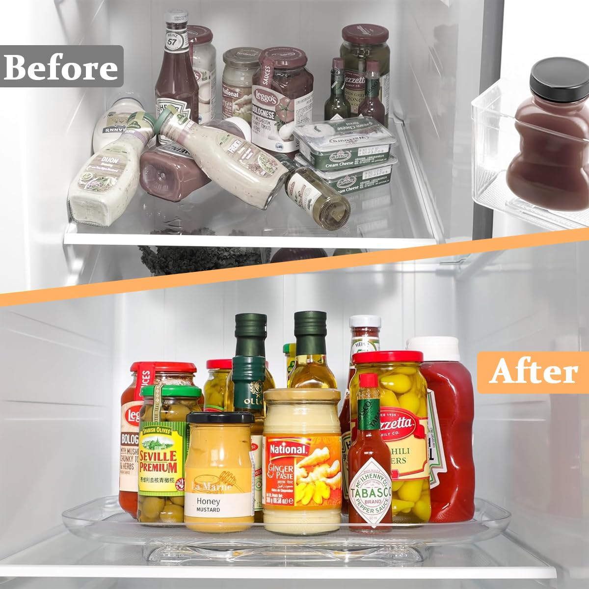 Supvox Lazy Susan Rotating Organizer for Refrigerator featuring 15.67 in tray and suction cup base | clear plastic storage for kitchen and pantry