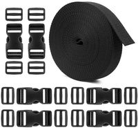 HASTHIP® Plastic Buckles Kit Include 6 Set Flat Side Release Buckles and 10Pcs Tri-Glide Slides with 11 Yards Nylon Webbing Straps for DIY Making Luggage Strap, Pet Collar, Backpack Repairing