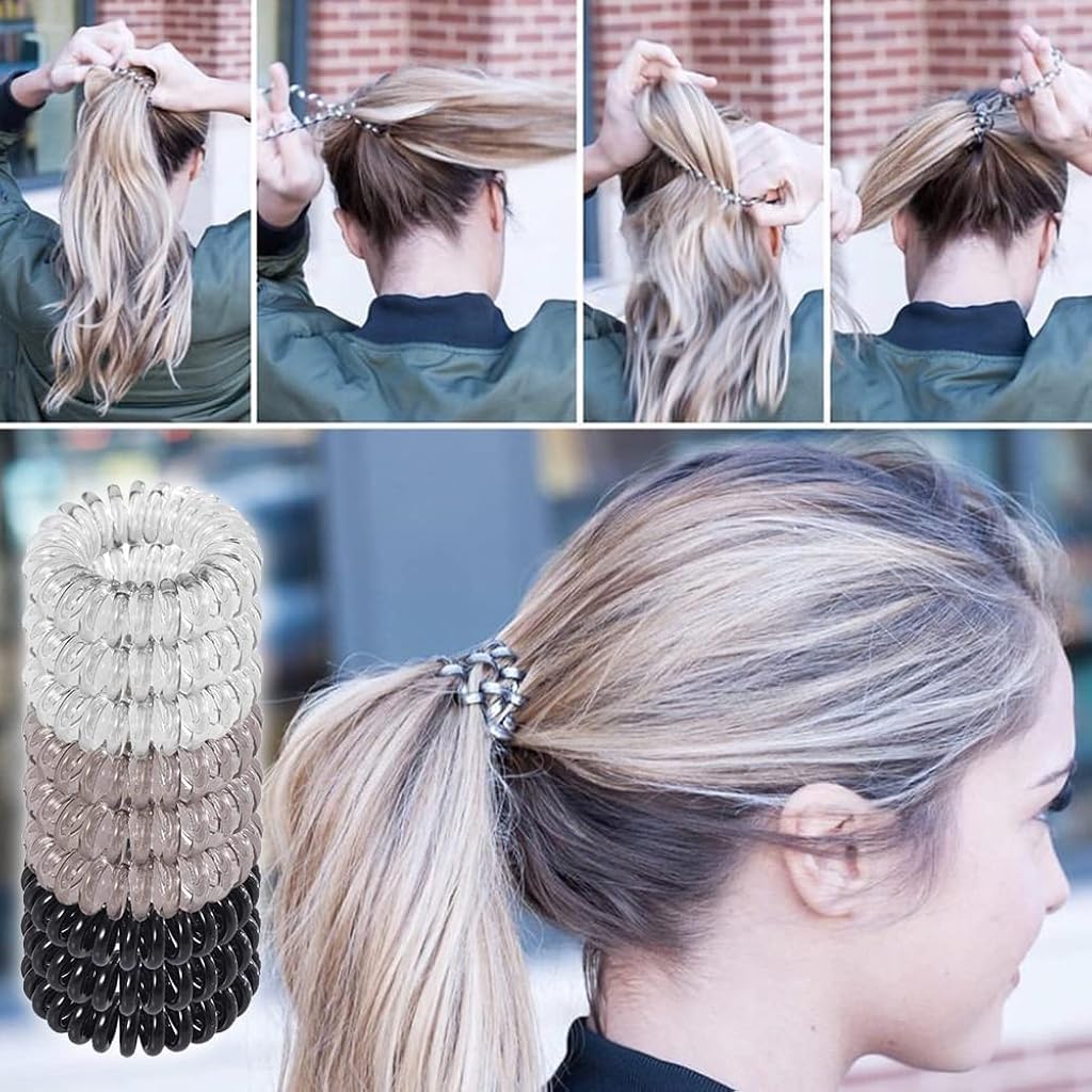 ZIBUYU® Hair Ties for Women and Girls Coil Spiral Ponytail Rubber Bands Elastic Scrunchies Stylish 27PCS