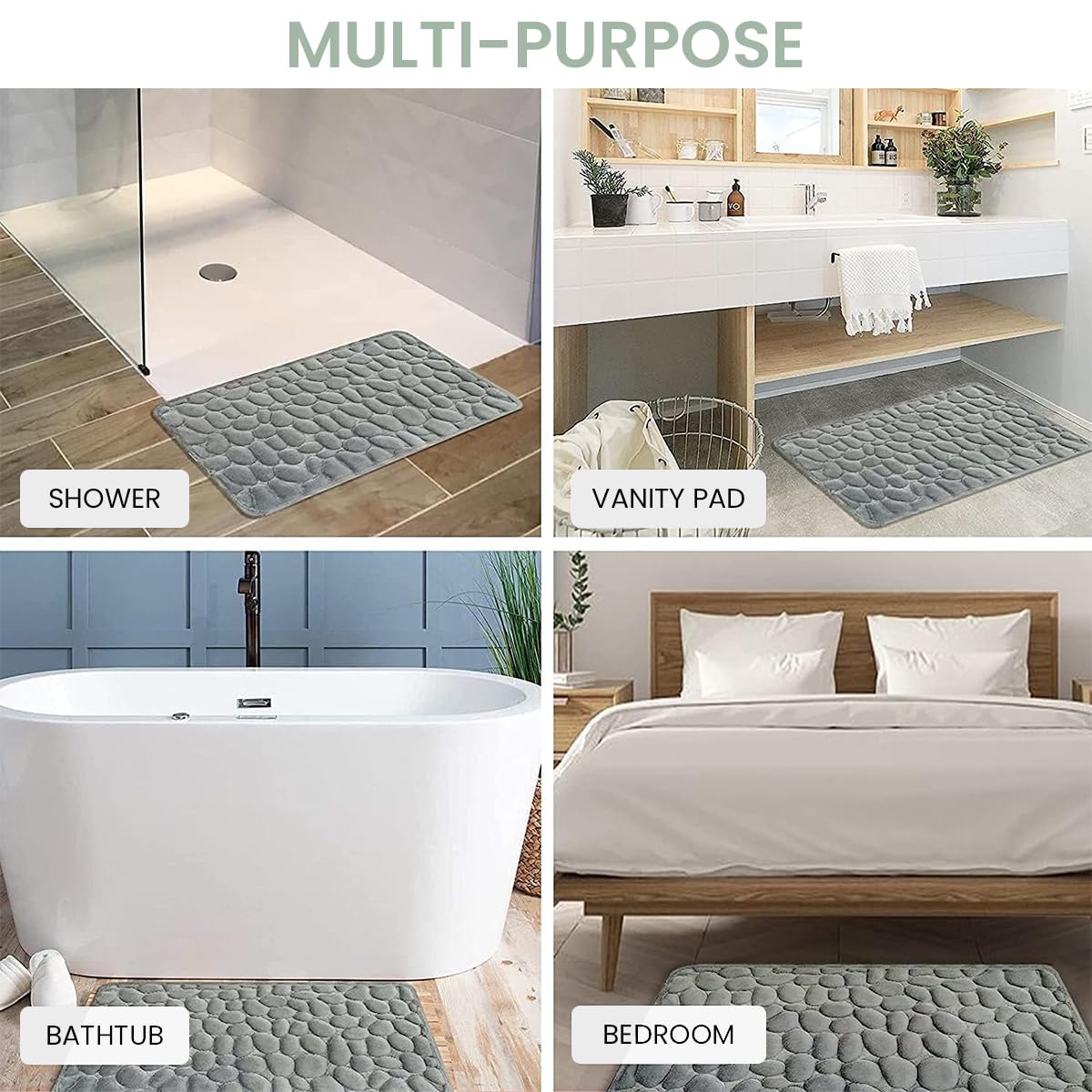 Zibuyu Memory Foam Bath Mat for Bathroom 15.7 x 23.6 featuring Non Slip PVC Backing and Soft Coral Velvet | Cobblestone Design Rug