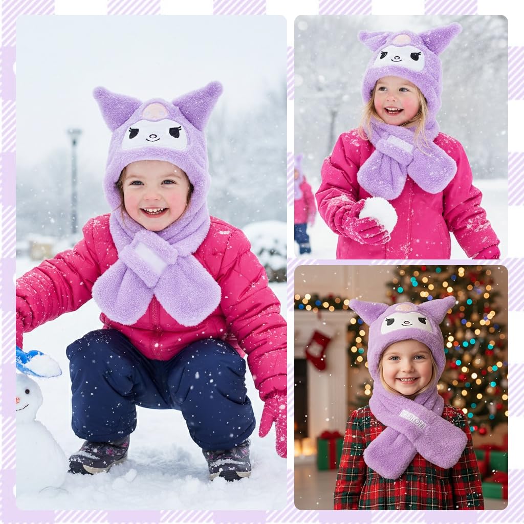 PATPAT Winter Kids Scarf Cap Set for Girls 4–13 with Wrap Around Design and Plush Fleece Warmth