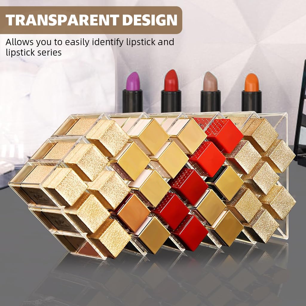 HASTHIP Lipstick Organizer for Dresser and Vanity featuring 28 Slots and Acrylic Stand | Transparent Makeup Holder 11x6.5x25.5cm