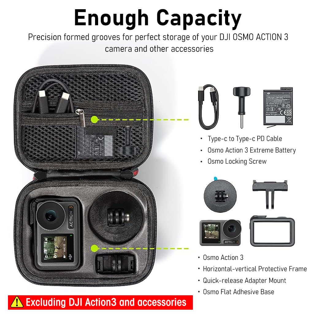 ZORBES Carrying Case for DJI OSMO Action 3 and 4 Camera with 8 Compartments | Waterproof PU Hard Shell Travel Bag
