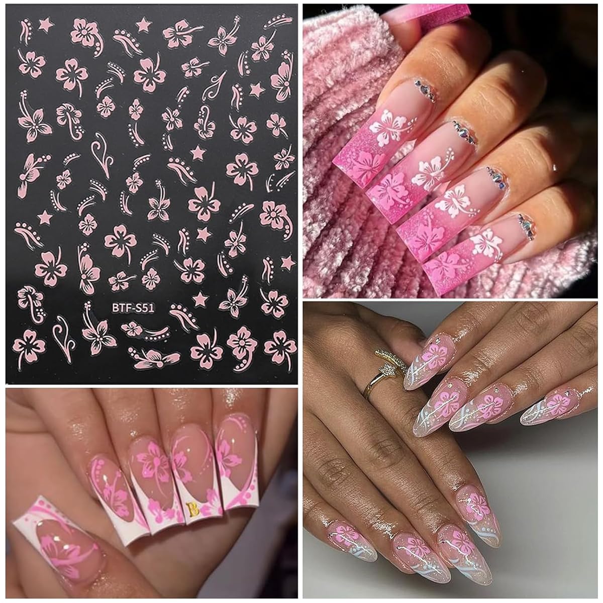 MAYCREATE Nail Stickers for Summer DIY Art featuring 6Pcs 3D Embossed Hibiscus Design | Women